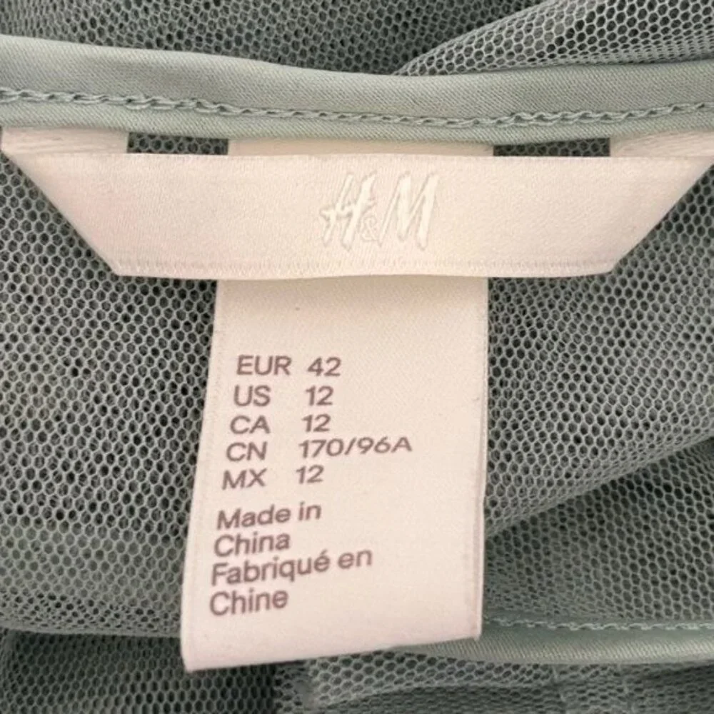 H & M Top 12 Mesh Peplum Green Ruffle Tulle Romantic Cottagecore Victorian Fairy - Picture 3 of 13